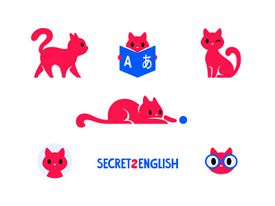 Secret2English branding cat character cute design english illustration japanese learning logo logotype mascot