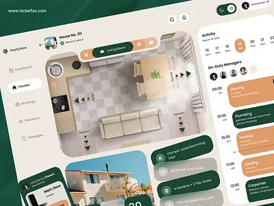 Real Estate Management Dashboard 3d agency apartment building calendar clean dashboard design house housing website layout managemet minimal property real estate resident saas dashboard ui ux web design