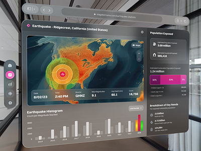 Earthquake Dashboard Statistic - Spatial UI Design analytic chart clean danger dashboard design earthquake heatmap location map ui ux web design website
