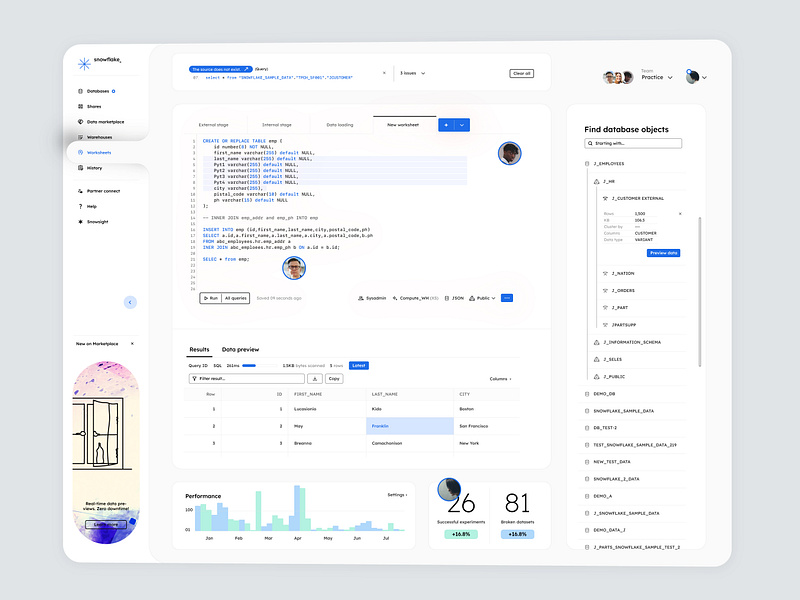 Worksheets latest UI ❄️ Snowflake UI redesign & rebranding web design