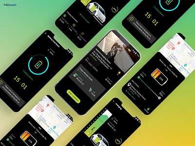 Electric taxis - Driver Application| Sustainable transportation android battery branding cabs car app dark theme e mobility electric vehicle ev ev app fuel home illustration iphone menu mobile application product design ui ui ux ux