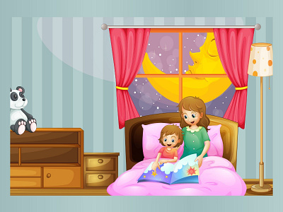 Mother and Child cartoondesign celestialstories graphic design illustration magicalmoments nighttimewonder sleepingmoon