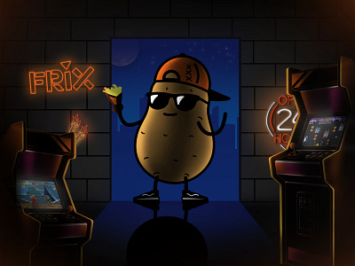 Frix Fritterie - Illustration arcade art branding cool design fries graffiti graphic design graphicdesign illustration illustrator location neon night potato vector