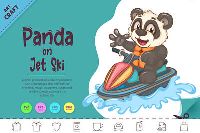 Cartoon Panda on Jet Ski. cartoon