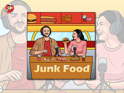 Junk Food Podcast cartoon cover art design cartoonpodcast junk food
