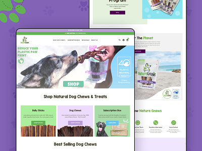 NatureGnaws-E-commerce website buy dog dog food products ecommerce figma green landing page design online shopping packets purple shop uiux