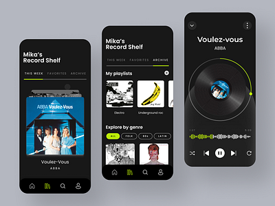 Pick 3 - Music Player App dark theme design freelance freelancer music music listening music player record player ui ux