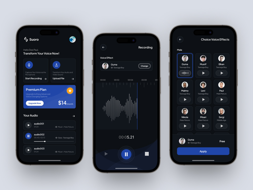 Voice Changer AI App ai app artificial intelligence design graphic design mobile modern simple technology ui ux