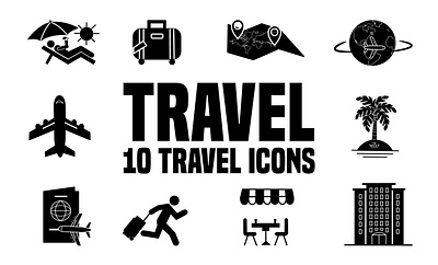 10 black travel icons black icons