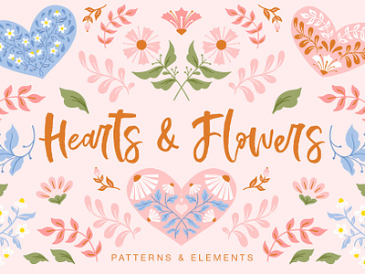 Hearts & Flowers patterns + elements