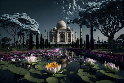 Los Jardines de Fantasía del Taj Mahal 3d ai art animation art artwork branding design digital digitalart digitalartwork digitalwork graphic design illustration india logo motion graphics taj mahal tajmahal ui