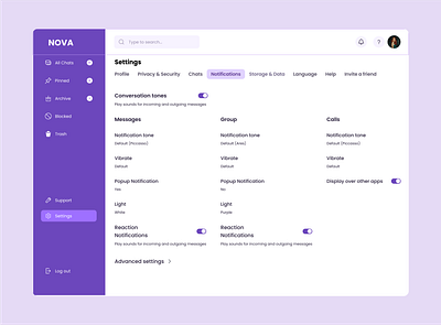 Settings UI- Notifications design messaging app messaging app settings ui notification settings ui notifications ui settings ui ui