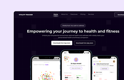 Fitness app: A landing page dark mode fitness landing page light mode