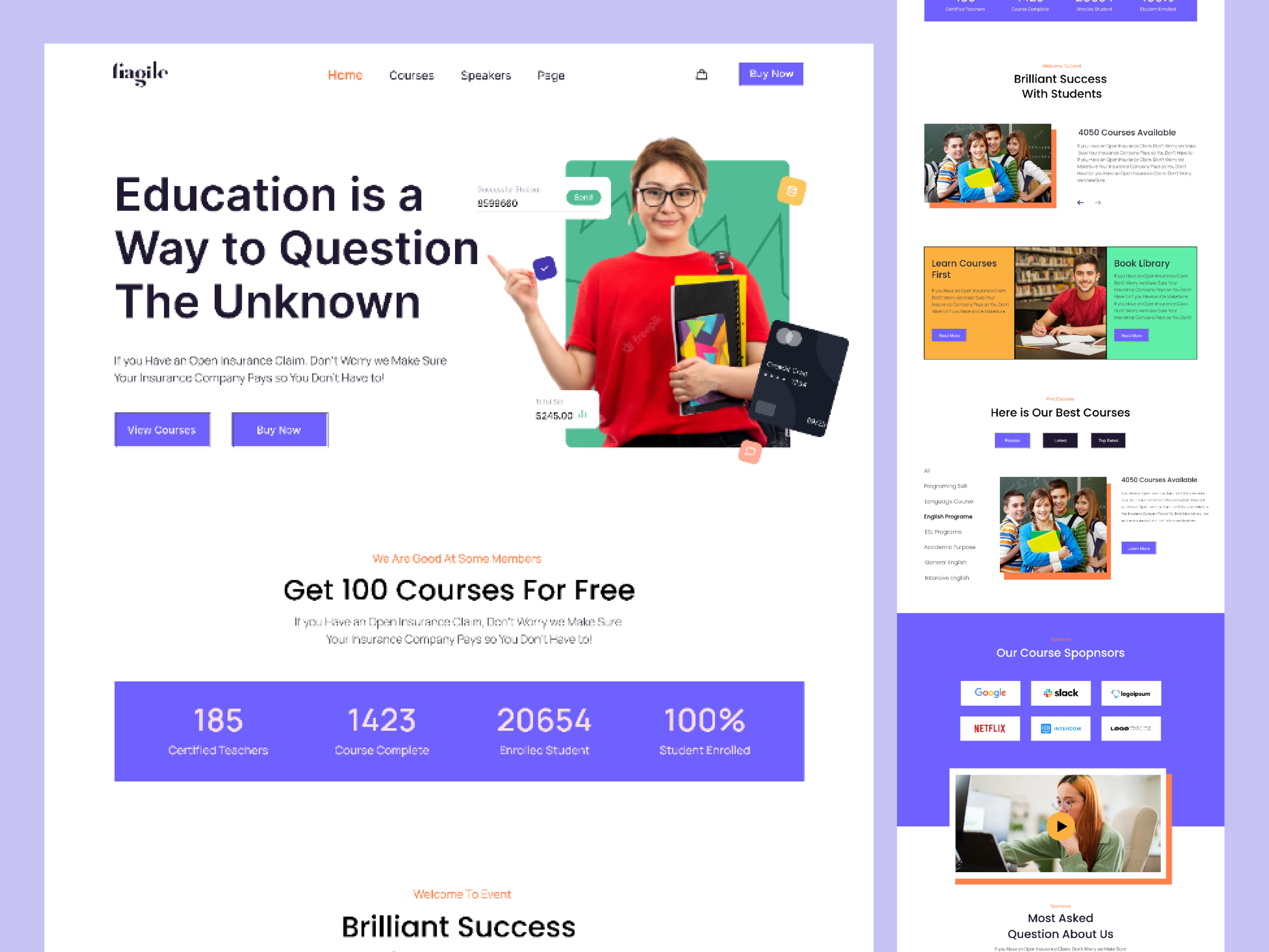 E-Learning Web Landing Page branding e learning e learning education educational platform elearning illustration landing page design learning raselmahmudshakil students teachers ui ux uxui web design webdesign website website design