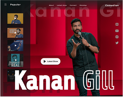 Landing page dedicated to favourite comedian build comedian designdrug figma kanangill kanangillcomedian landingpagedesign ui watchmegrow