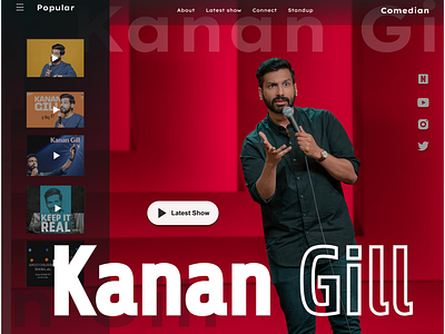 Landing page dedicated to favourite comedian build comedian designdrug figma kanangill kanangillcomedian landingpagedesign ui watchmegrow