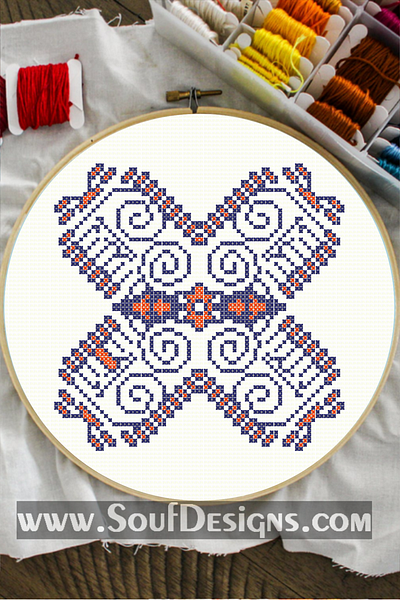 Dark Blue and Red Traditional Embroidery Cross Stitch Pattern embroidery