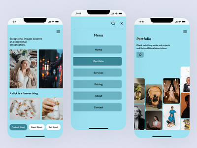 Photographers Portfolio mobile view product design ui