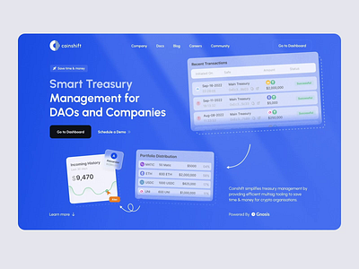 Coinshift - Smart Treasury Management aftereffects animation blockchain branding clean crypto design finance funds graphic design illustration invest investing landing page motion graphics product ui