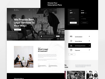 Legal 4 Creatives artists arts black and white company contract entrepreneurs events figma design landing page design legal minimal monochrome music subscription trademarks web
