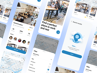 Workspace Booking App app booking branding design design team emptystate graphic design homepage illustration logo mobileapplication movadex ui uxui vector workplace workspace