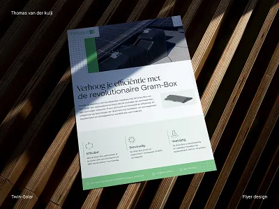 Tech flyer design renewable sustainable green eco company solar clean design eco efficiency flyer gram box graphic green innovate innovation marketing media print printing renewable solar sustainable tech twin solar visual