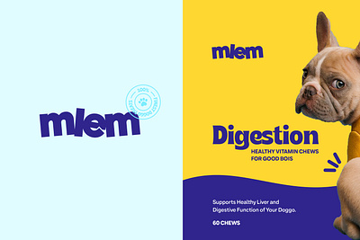 Mlem - Dogs food packaging design abstract brand identity dog logo dog packaging dogs logo letter logo logo design modern packaging pets logo pets packaging wordmark wordmark logo