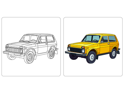 Line-art + coloring for mobile app "Cars" car coloring coloring app coloring book illustration line art line art niva vector
