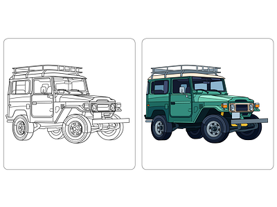 Line-art + coloring for mobile app "Cars" car coloring coloring app coloring book illustration line art vector