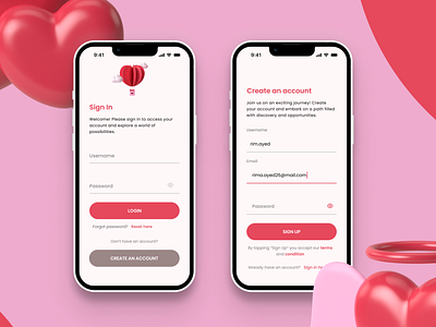 Sign in/ Sign up UI design - Valentine's Day Style 3d animation app authentication couple dailyui dailyuichallenge design figma graphic design illustration login sign up typography ui ux valentine