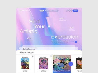 ArtSpectrum - Platform for Artists 3d art art direction artist arts platform culture digital platform ecommerce gradient inspiration landing page marketplace modern ui monetization print print on demand printing startup ui ux webdesign