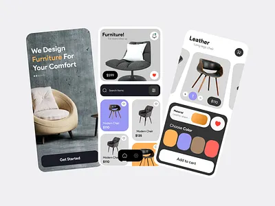 Furniture Selling Mobile App Design branding design easy design for app ecommerce app furniture app furniture mobile app furniture selling app interactive mobile app design mobile app mobile app design mobile app screens simple mobile app design three mobile screen design typography ui ux