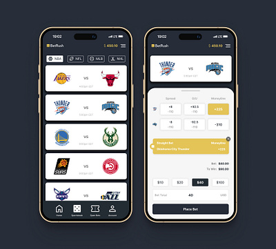 Mobile Sports Betting App- BetRush app design gambling graphic design illustration mobile sports sports betting sportsbetting ui ux