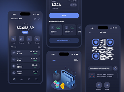 Crypto Wallet - Present ai app applications bitcoin clean coin crypto cryptocurrency design design craft ethereum graphic design illustration modern design simple token ui ux wallet app