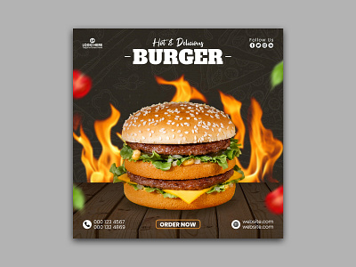 Burger Social Media Post Template Design banner brand identity branding burger corporate identity creative design design inspiration fast food flyer graphic design instagram banner logo marketing modern poster professional social media post social media post design social media poster