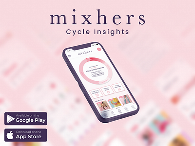 Mixhers Cycle Tracking & Ecommerce Mobile App app cycle tracker mixhers mobile period tracker pink ui