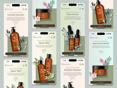 Botanical Bliss - Natural Skincare Beauty App 🌿🌱 app apps beauty branding commerce cosmetics design e commerce interface mobile morning natural shop skincare ui uidesign ux website wellness woman