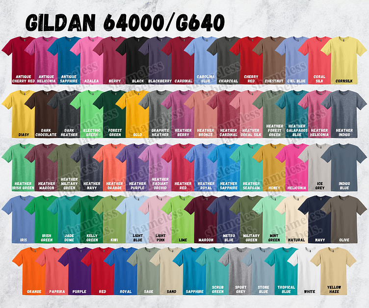 Gildan 64000 Editable Color Chart & Size Chart - Canva Template by ...