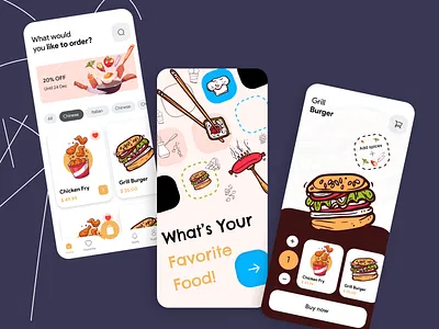 Food Delivery Mobile App 3 screen mobile app design burger delivery app delivery app design design favorite food food app food app design food delivery app food delivery mobile app design illustration mobile app design sushi ui ux