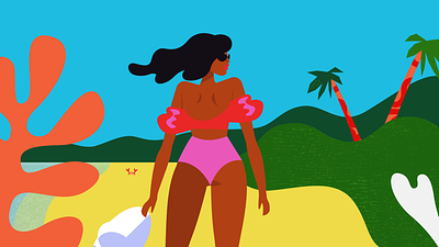 Agua De Beber - Beach This Sway animation beach bikini blue booty bossanova brazil bright butt design mograph music palm tree sand sun sway vector walk cycle warm woman