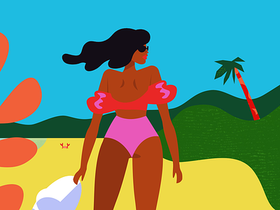 Agua De Beber - Beach This Sway animation beach bikini blue booty bossanova brazil bright butt design mograph music palm tree sand sun sway vector walk cycle warm woman
