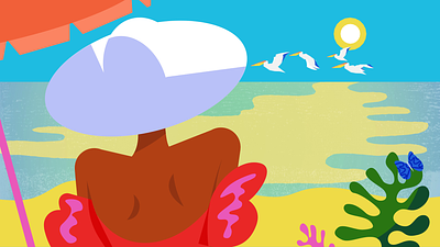 Agua De Beber - Sunbathing animation beach bikini bright colorful coral cute design fly mograph music ocean organic seabirds sexy shoulders sunhat umbrella vector wavy