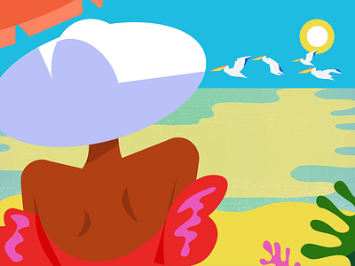 Agua De Beber - Sunbathing animation beach bikini bright colorful coral cute design fly mograph music ocean organic seabirds sexy shoulders sunhat umbrella vector wavy