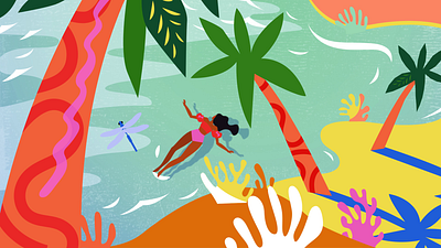 Agua De Beber - Summer Swimming animation beach bikini brazil bright calm design dragonfly dream funky happy music ocean palm tree summer swim swimming vacation waves wavy