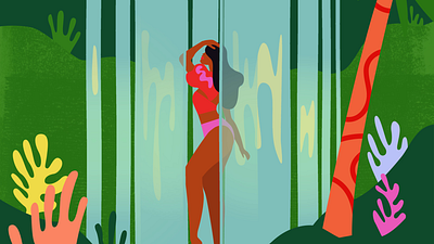 Aqua De Beber - Waterfall amazon animation bathing bikini brazil bright coral design jungle legs modern music palmtree pink swimsuit travel vacation water waterfall woman