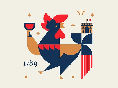 Bastille Day 1789 arc de triumph bastille celebration design fireworks france french graphic design illustration malley design power to the people revolution rooster typography vector wine