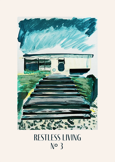 Restless Living nº 3 blue houses illustration magazine cover