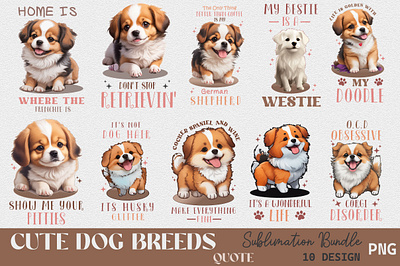 Cute Dog Breeds Quote Sublimation Bundle illustration