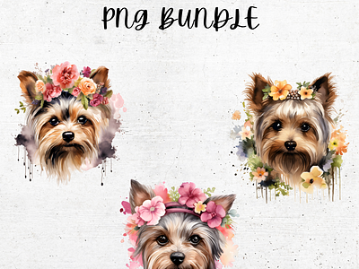 Floral Yorkshire Terrier Clipart animation branding clipart design graphic design illustration motion graphics png print web design