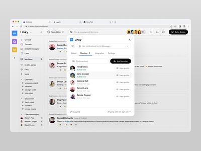 Team Management - Linky business cansaas dashboard design enterprise integration interface management member mentions product design saas slack software as a service team team management ui ux web app web design